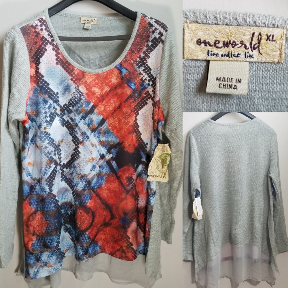 One World Sz XL * Long sleeve blouse NWT